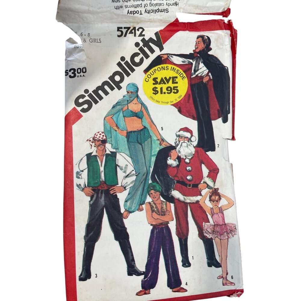 80s Simplicity 5742 Adults & Kids Costumes Sewing Pattern Size 6-8 Retro UNCUT